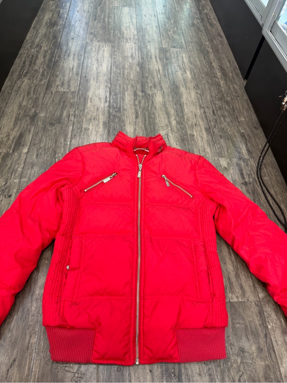 Versace Red Women’s Puffer Jacket with Zip Details